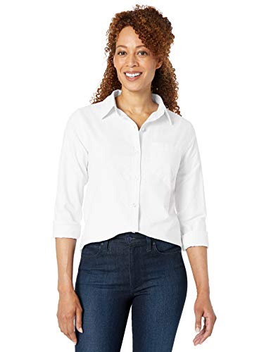 Amazon Essentials - Camisa Oxford de manga larga y corte clásico para mujer, Blanco (White Whi), US L (EU L - XL)