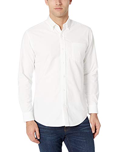 Amazon Essentials – Camisa Oxford lisa de manga larga de corte recto para hombre, Blanco (White Whi), US L (EU L)