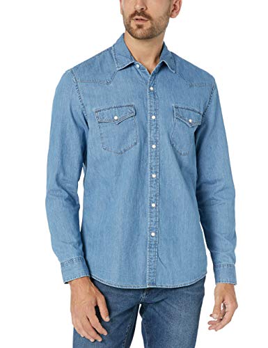 Amazon Essentials - Camisa tejana de manga larga y corte recto para hombre, Azul claro, US XS (EU XS)