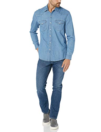 Amazon Essentials - Camisa tejana de manga larga y corte recto para hombre, Azul claro, US XS (EU XS)