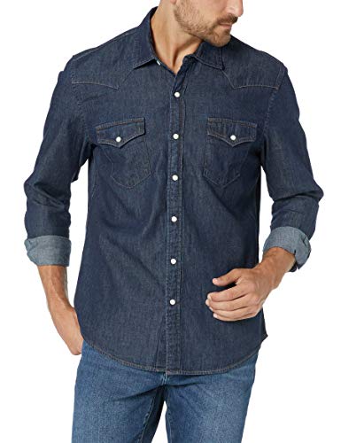 Amazon Essentials - Camisa tejana de manga larga y corte recto para hombre, Rinsed, US S (EU S)