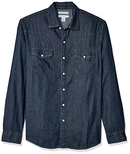 Amazon Essentials - Camisa tejana de manga larga y corte recto para hombre, Rinsed, US S (EU S)