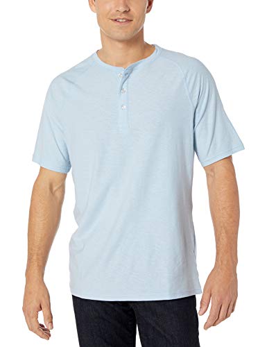 Amazon Essentials - Camiseta ajustada de manga corta estilo henley hecha de algodón flameado para hombre, Azul claro, US XS (EU XS)