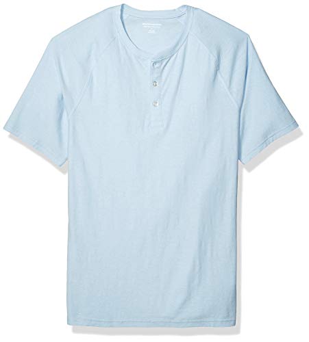 Amazon Essentials - Camiseta ajustada de manga corta estilo henley hecha de algodón flameado para hombre, Azul claro, US XS (EU XS)