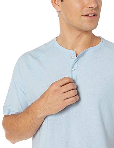Amazon Essentials - Camiseta ajustada de manga corta estilo henley hecha de algodón flameado para hombre, Azul claro, US XS (EU XS)