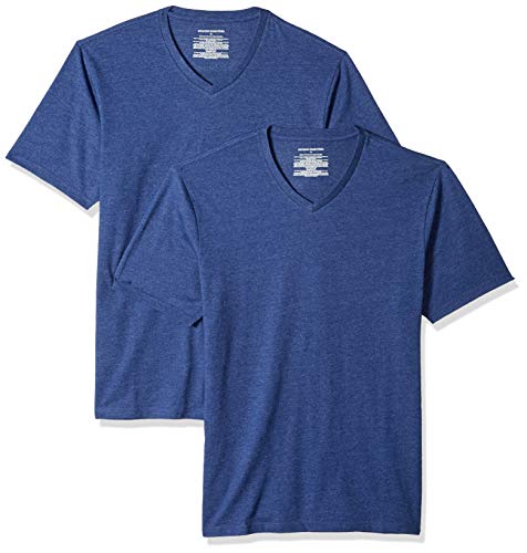 Amazon Essentials – Camiseta con cuello en V para hombre (2 unidades), Azul (Navy Heather Nav), US S (EU S)