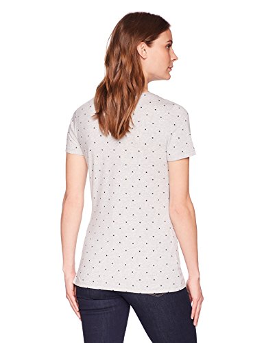 Amazon Essentials Camiseta de manga corta clásico con cuello en V, Mujer, Multicolor (Multicolor (Black Stripe/Heart Print)), M, pack de 2