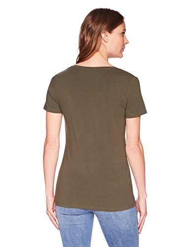 Amazon Essentials Camiseta de manga corta clásico con cuello en V, Mujer, Verde (Oliva/Avena Jaspeado), XS, pack de 2