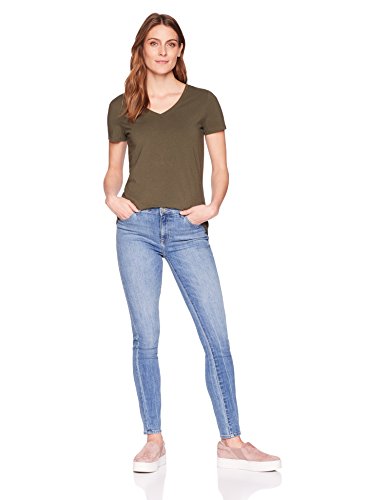 Amazon Essentials Camiseta de manga corta clásico con cuello en V, Mujer, Verde (Oliva/Avena Jaspeado), XS, pack de 2