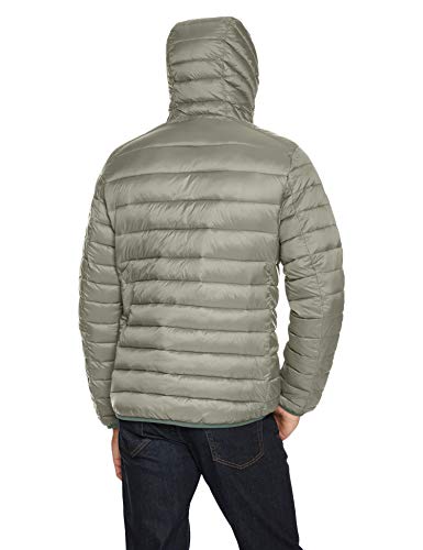 Amazon Essentials - Chaqueta con capucha acolchada, ligera, resistente al agua y plegable para hombre, Gris (Grey), US M (EU M)