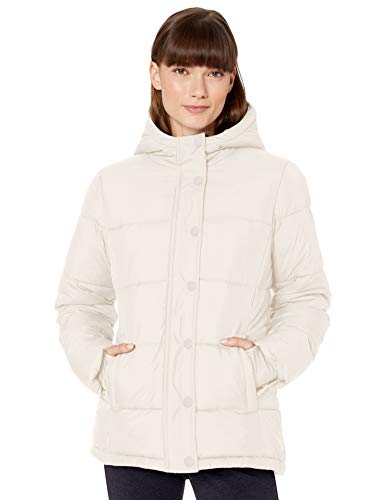 Amazon Essentials Heavy-Weight Hooded Puffer Coat Dress-Coats, Ivory, XL