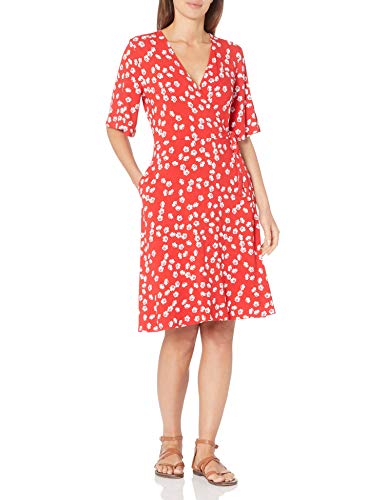 Amazon Essentials Kimono Vestido Envolvente de Manga Dresses, Amapola roja, XXL