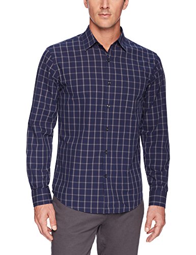 Amazon Essentials Long-Sleeve Plaid Shirt Camisa, Azul (Navy Windowpane), XX-Large