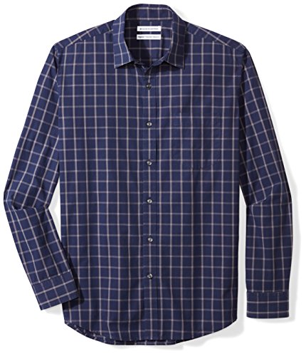Amazon Essentials Long-Sleeve Plaid Shirt Camisa, Azul (Navy Windowpane), XX-Large