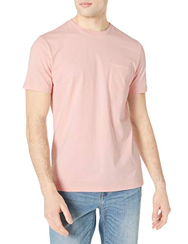 Amazon Essentials Pack de 2 Camisetas Ajustadas con Bolsillo y Cuello Redondo Fashion-t-Shirts, Rosa Claro/Blanco, L