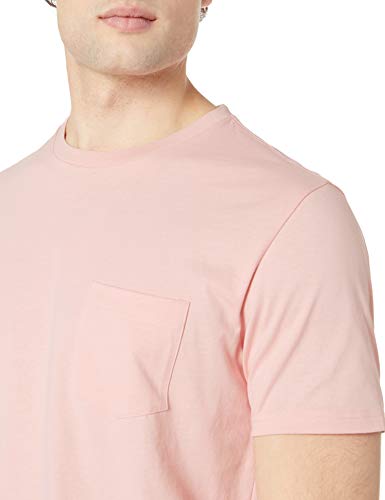 Amazon Essentials Pack de 2 Camisetas Ajustadas con Bolsillo y Cuello Redondo Fashion-t-Shirts, Rosa Claro/Blanco, L