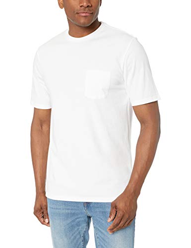 Amazon Essentials - Pack de 2 camisetas de manga corta y corte holgado con cuello redondo y bolsillo para hombre, Blanco (White Whi), X-Large