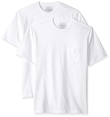 Amazon Essentials - Pack de 2 camisetas de manga corta y corte holgado con cuello redondo y bolsillo para hombre, Blanco (White Whi), X-Large