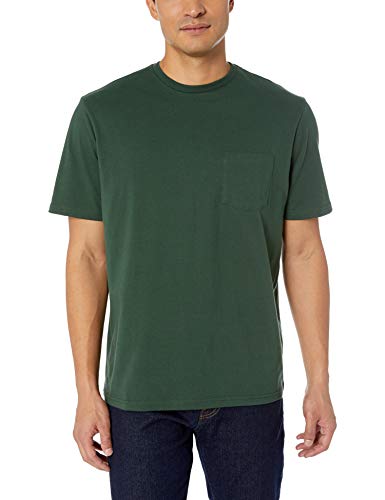 Amazon Essentials - Pack de 2 camisetas de manga corta y corte holgado con cuello redondo y bolsillo para hombre, Verde (Dark Green Dar), US S (EU S)
