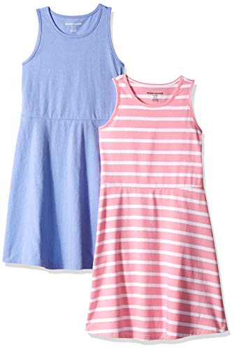 Amazon Essentials - Pack de 2 vestidos sin mangas para niña, púrpura, a rayas (Stripe/Purple), US S (EU 116 CM)