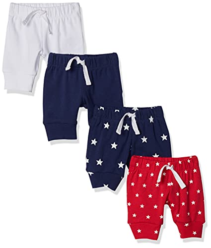 Amazon Essentials – Pantalones con cintura elástica para niño (4 unidades), Azul/Rojo/Blanco, Bebé prematuro