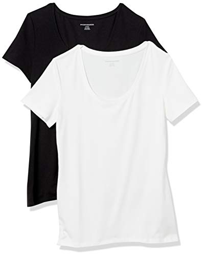 Amazon Essentials Paquete de 2 Camisetas de Manga Corta con Cuello Redondo. Fashion-t-Shirts, Negro/Blanco, L, Pack de 2