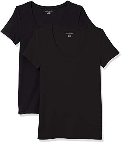 Amazon Essentials Paquete de 2 Camisetas de Manga Corta con Cuello Redondo. Fashion-t-Shirts, Negro/Negro, M, Pack de 2