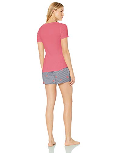 Amazon Essentials - Pijama para mujer, conjunto de camiseta y pantalón corto de popelín, Blue Stripe Floral/Pink, US M (EU M - L)