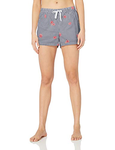 Amazon Essentials - Pijama para mujer, conjunto de camiseta y pantalón corto de popelín, Blue Stripe Floral/Pink, US M (EU M - L)