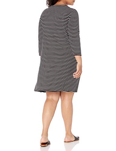 Amazon Essentials Plus Size 3/4 Sleeve Boatneck Dress, Rayas Delgadas Negras, XXL Grande