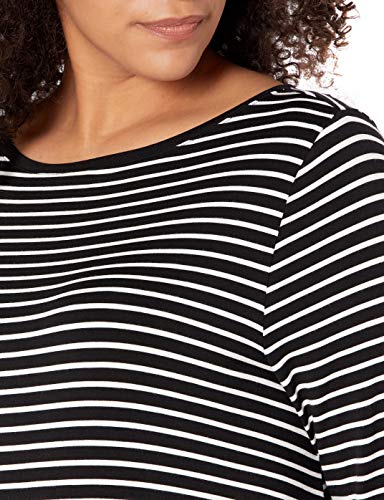 Amazon Essentials Plus Size 3/4 Sleeve Boatneck Dress, Rayas Delgadas Negras, XXL Grande