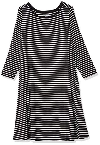 Amazon Essentials Plus Size 3/4 Sleeve Boatneck Dress, Rayas Delgadas Negras, XXL Grande