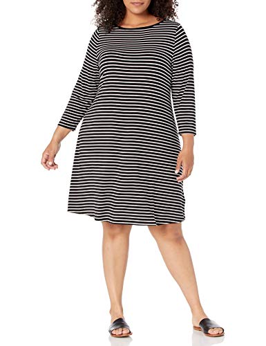 Amazon Essentials Plus Size 3/4 Sleeve Boatneck Dress, Rayas Delgadas Negras, XXL Grande