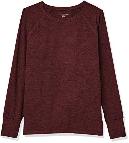 Amazon Essentials Plus Size Brushed Tech Stretch Long-Sleeve Crew Fashion-t-Shirts, Borgoña (Burgundy Space Dye), 6X