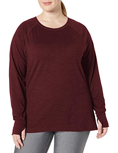 Amazon Essentials Plus Size Brushed Tech Stretch Long-Sleeve Crew Fashion-t-Shirts, Borgoña (Burgundy Space Dye), 6X