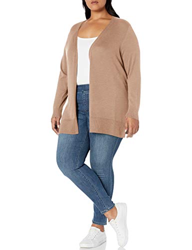 Amazon Essentials Plus Size Lightweight Open-Front Cardigan Sweater Sweaters, Marrón Claro Jaspeado, 3X