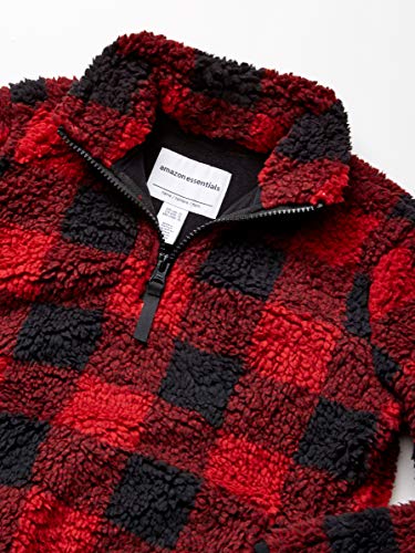 Amazon Essentials Quarter-Zip High-Pile Polar Fleece Jacket Outerwear-Jackets, Rojo Buffalo Check, Large