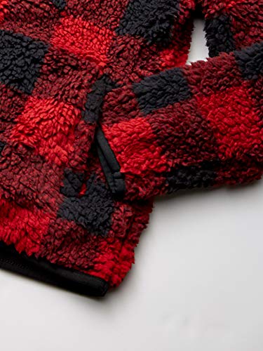 Amazon Essentials Quarter-Zip High-Pile Polar Fleece Jacket Outerwear-Jackets, Rojo Buffalo Check, Large