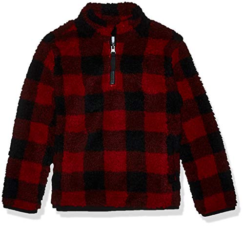 Amazon Essentials Quarter-Zip High-Pile Polar Fleece Jacket Outerwear-Jackets, Rojo Buffalo Check, Large