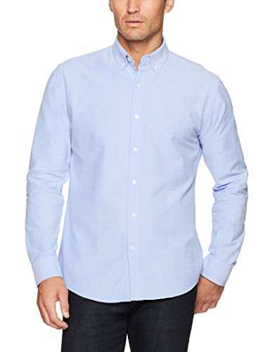 Amazon Essentials Regular-Fit Long-Sleeve Solid Oxford Shirt Camisa, Azul (Blue), Large