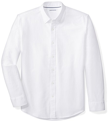 Amazon Essentials Regular-Fit Long-Sleeve Solid Oxford Shirt Camisa, Blanco (White), Small