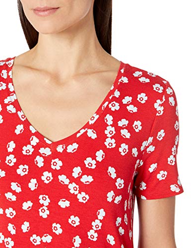 Amazon Essentials Short-Sleeve V-Neck Swing Dress, Amapola roja, L