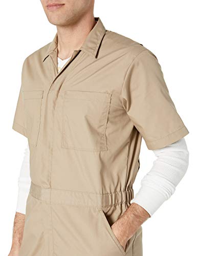 Amazon Essentials Stain & Wrinkle-Resistant Short-Sleeve Coverall Overalls-and-Coveralls-Workwear-Apparel, Caqui, Small-30 Inseam