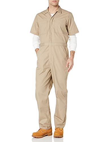 Amazon Essentials Stain & Wrinkle-Resistant Short-Sleeve Coverall Overalls-and-Coveralls-Workwear-Apparel, Caqui, Small-30 Inseam