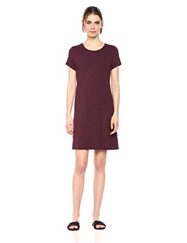 Amazon Essentials - Vestido de manga corta holgado con cuello redondo para mujer, Burgundy, US XL (EU 2XL)