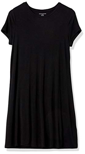 Amazon Essentials - Vestido de manga corta holgado con cuello redondo para mujer, Negro, US M (EU M - L)
