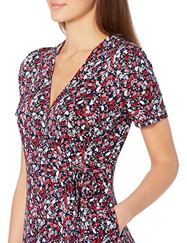 Amazon Essentials Vestido de Manga Falsa Dresses, Pequeño Azul Marino Multi Floral, M