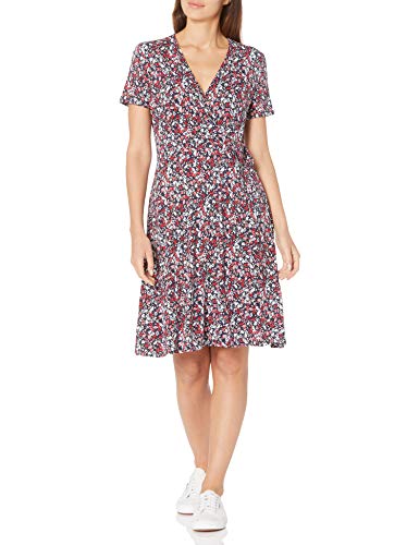 Amazon Essentials Vestido de Manga Falsa Dresses, Pequeño Azul Marino Multi Floral, M