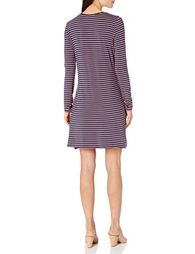 Amazon Essentials Vestido de Swing de Manga Larga con Cuello Redondo Dresses, Rayas Finas Coral Azul Marino, 36-38