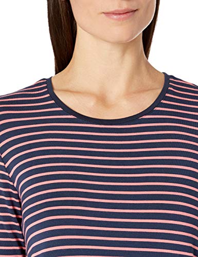 Amazon Essentials Vestido de Swing de Manga Larga con Cuello Redondo Dresses, Rayas Finas Coral Azul Marino, 36-38